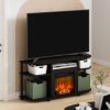 Furinno Jensen Open Storage Curved Entertainment Center Stand with Fireplace for TV up to 55 Inch - Thumbnail Image 7