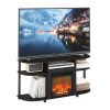 Furinno Jensen Open Storage Curved Entertainment Center Stand with Fireplace for TV up to 55 Inch - Thumbnail Image 4