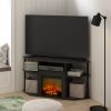 Furinno Jensen Open Storage Corner Fireplace TV Entertainment Center with Plastic Poles for TV up to 55 Inch - Thumbnail Image 6