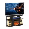 Furinno Jensen Open Storage Corner Fireplace TV Entertainment Center with Plastic Poles for TV up to 55 Inch - Thumbnail Image 4