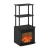 Furinno Turn-N-Tube 2-Tier Tall TV Entertainment Side Table Display Rack with Fireplace Insert - Thumbnail Image 1